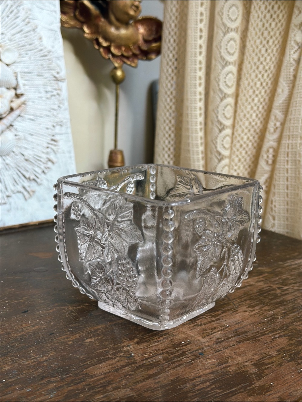 Antique EAPG Beaded Grape Toothpick Holder / small serving bowl